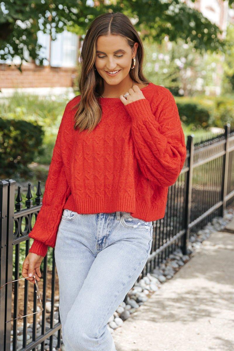 The Winter Cable Knit Sweater - Red - FINAL SALE Product Image