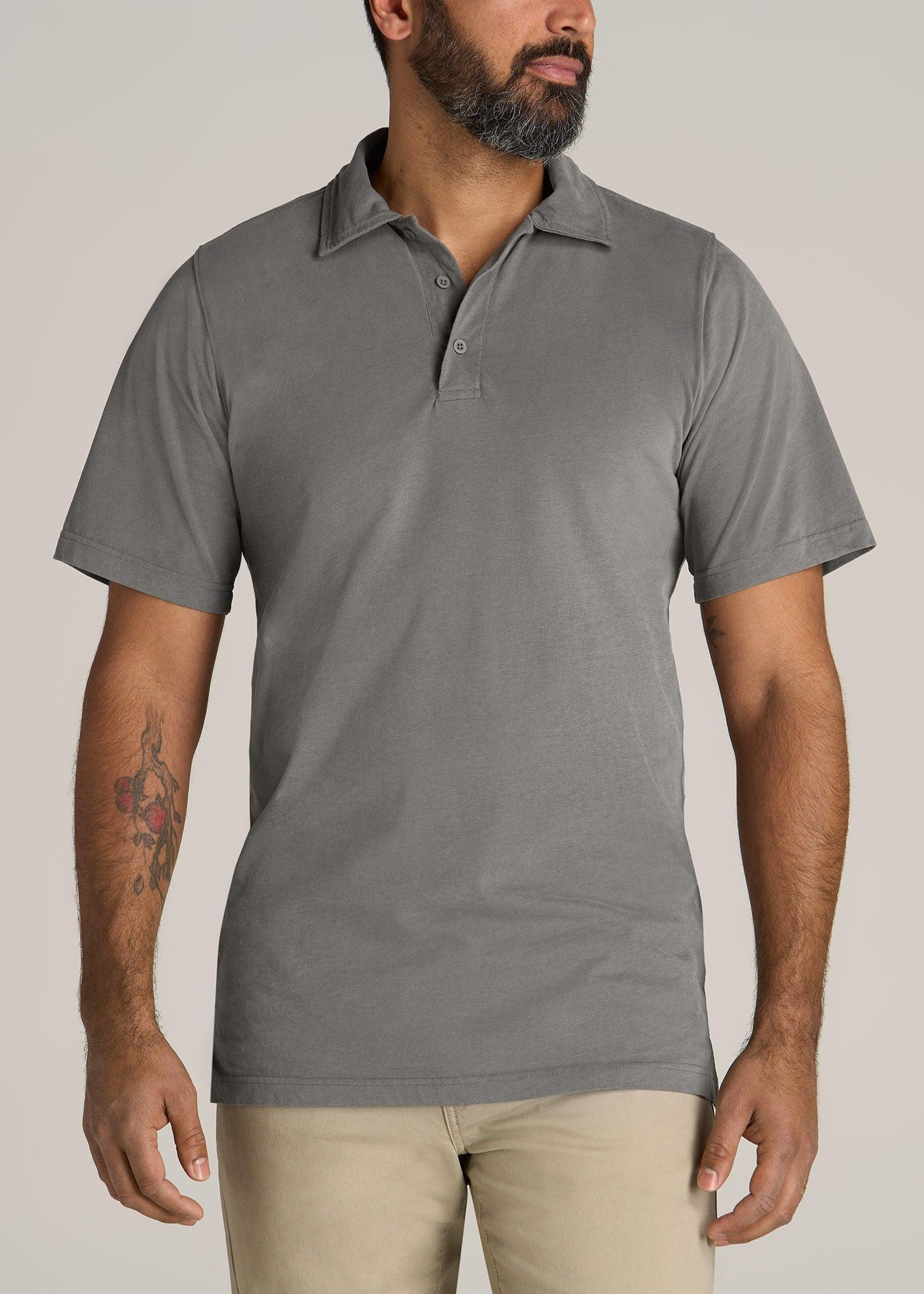 LJ&S Ultra Soft Short Sleeve Cotton Polo for Tall Men in Vintage Pewter Product Image