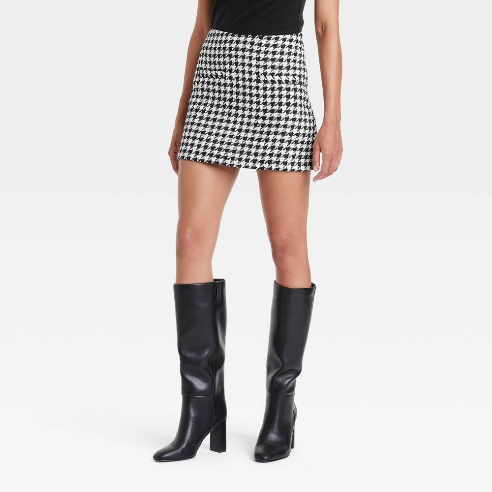 Womens Mini A-Line Skirt - A New Day Black/Cream Houndstooth Product Image