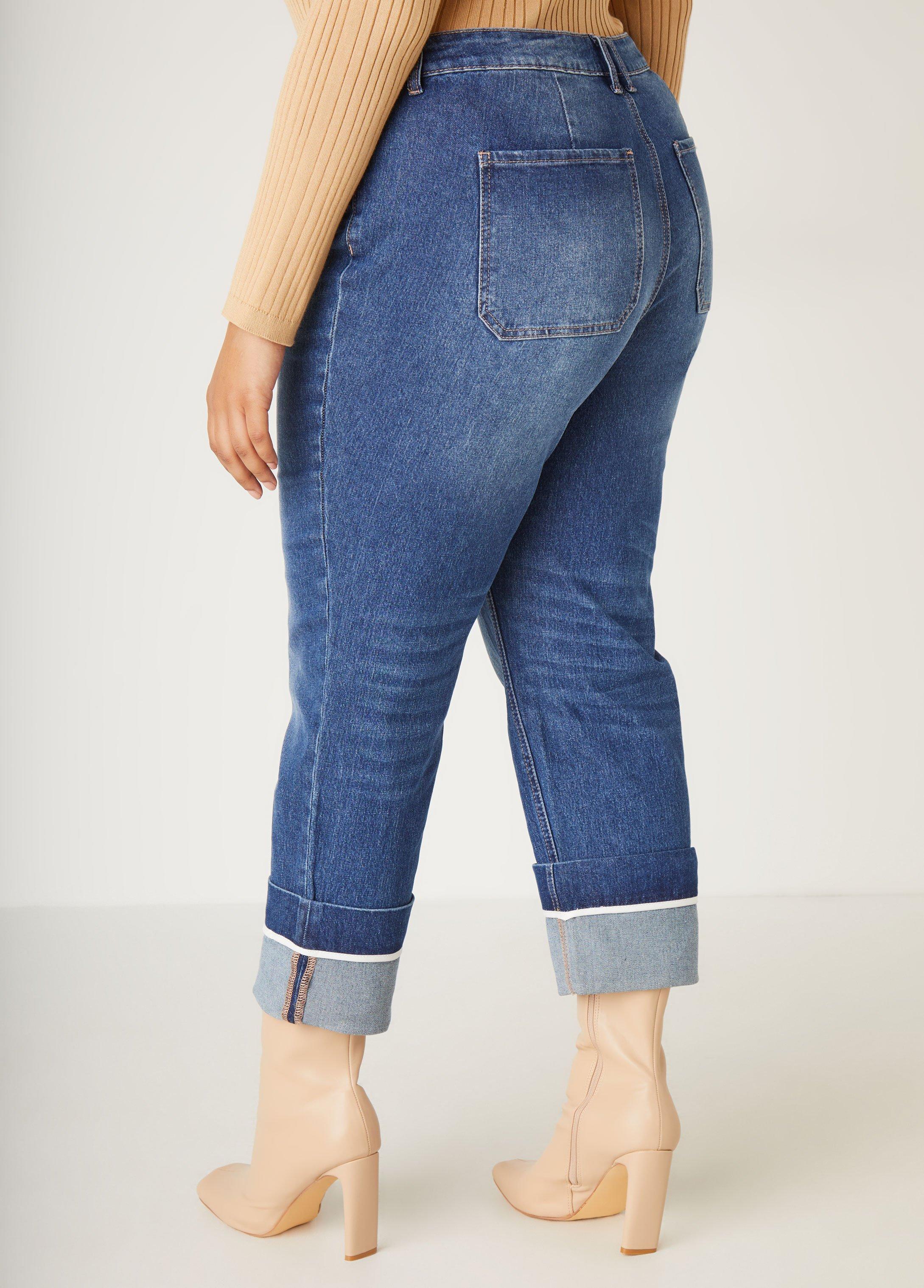 High Rise Cuffed Straight Leg Jeans Product Image