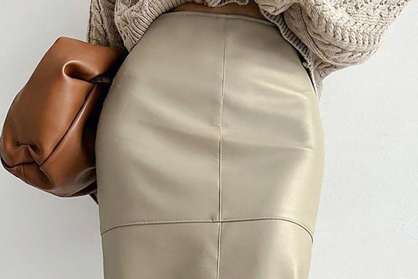 High Rise Faux Leather Midi Pencil Skirt product image