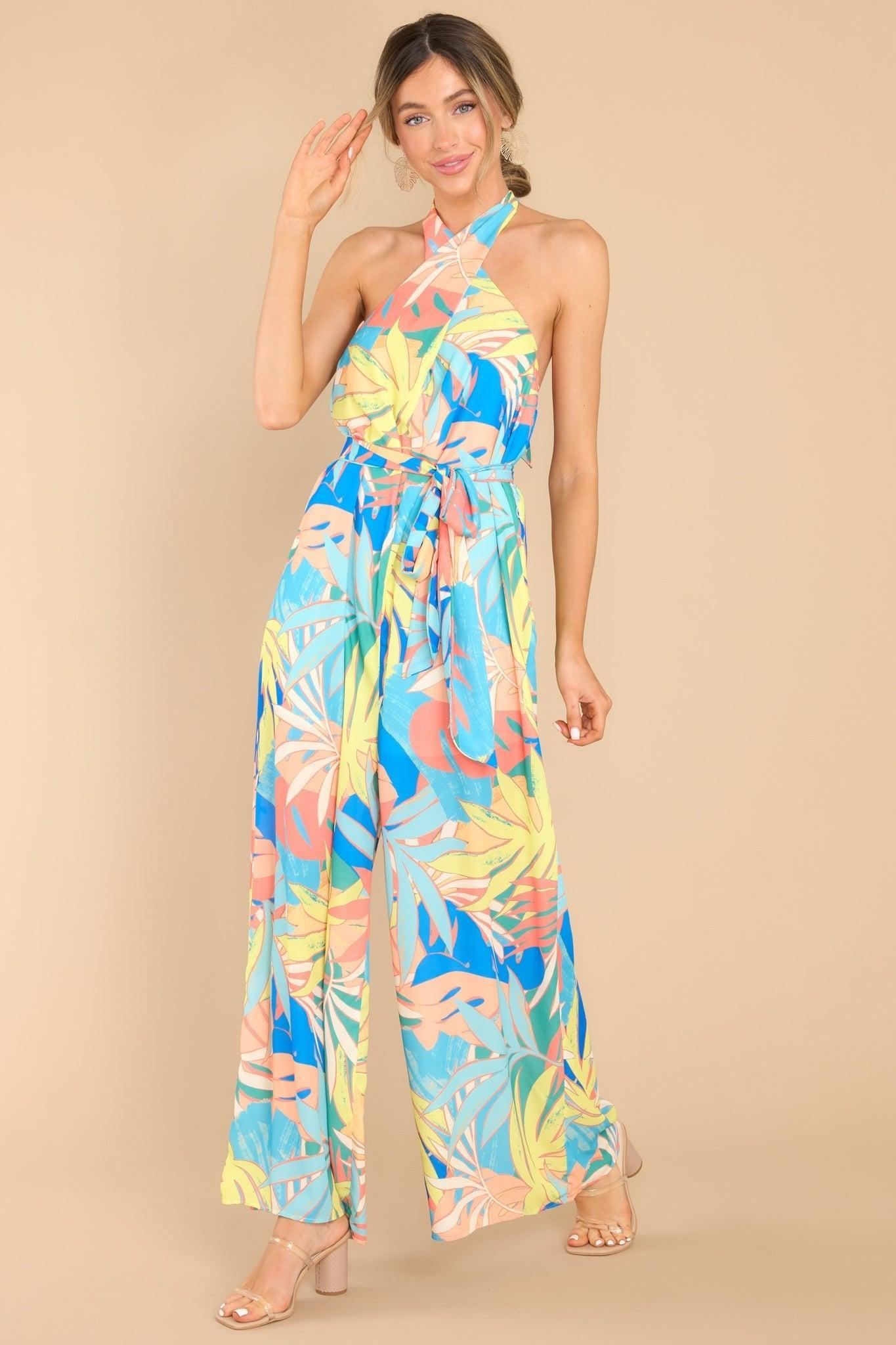 Ocean Drive Blue Tropical Print Jumpsuit Product Image