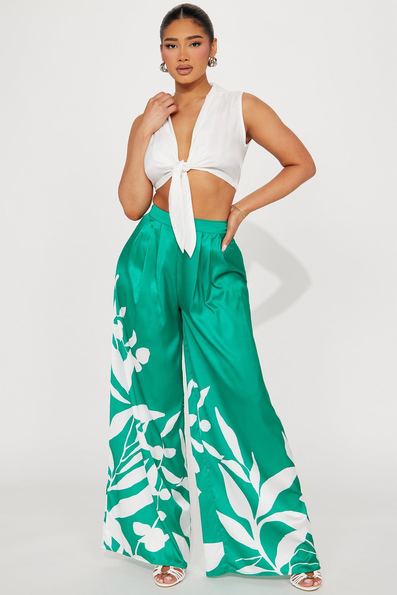 Taking It In Satin Pant - Green/combo product image