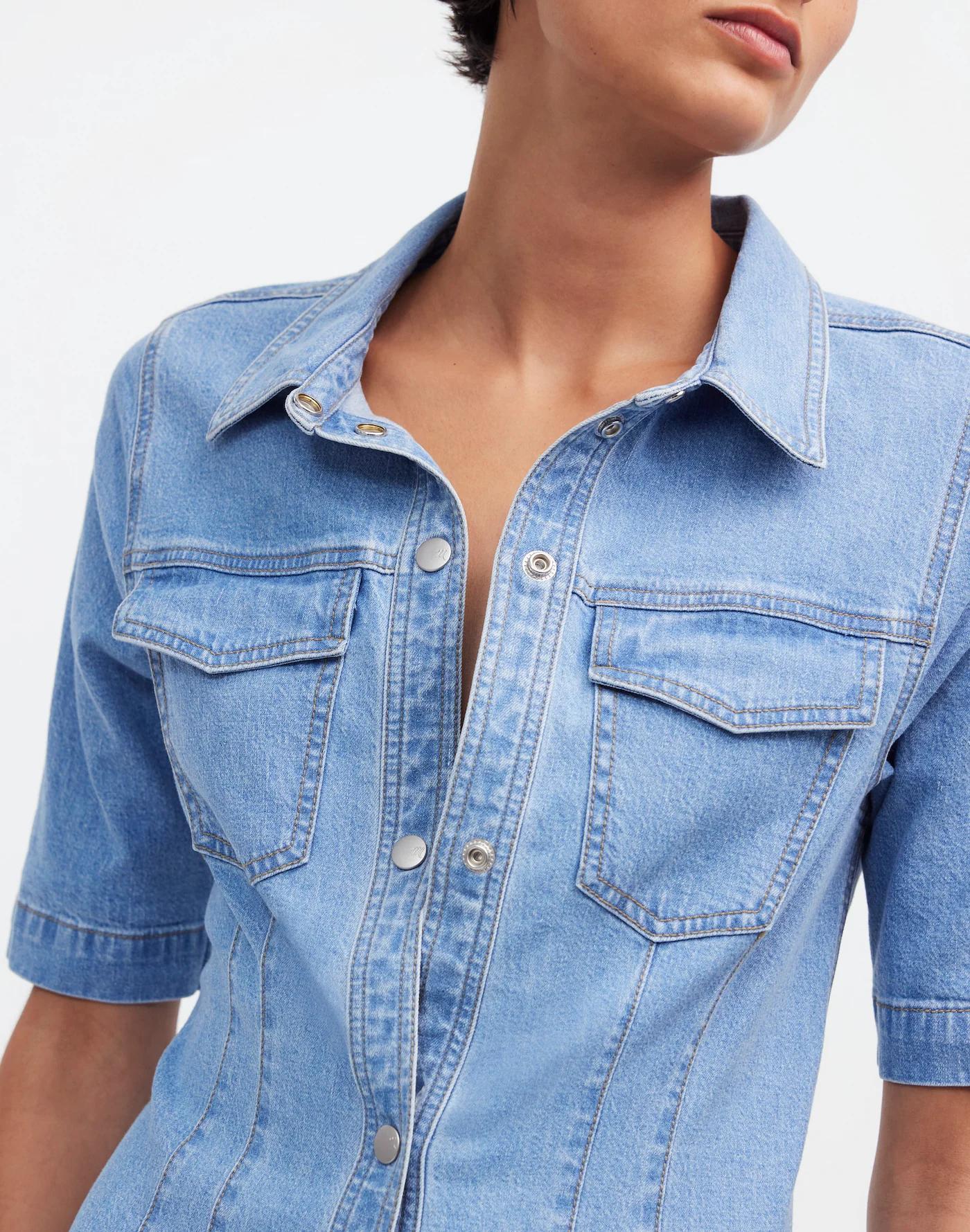 Denim Seamed Mini Shirtdress in Palermo Wash Product Image