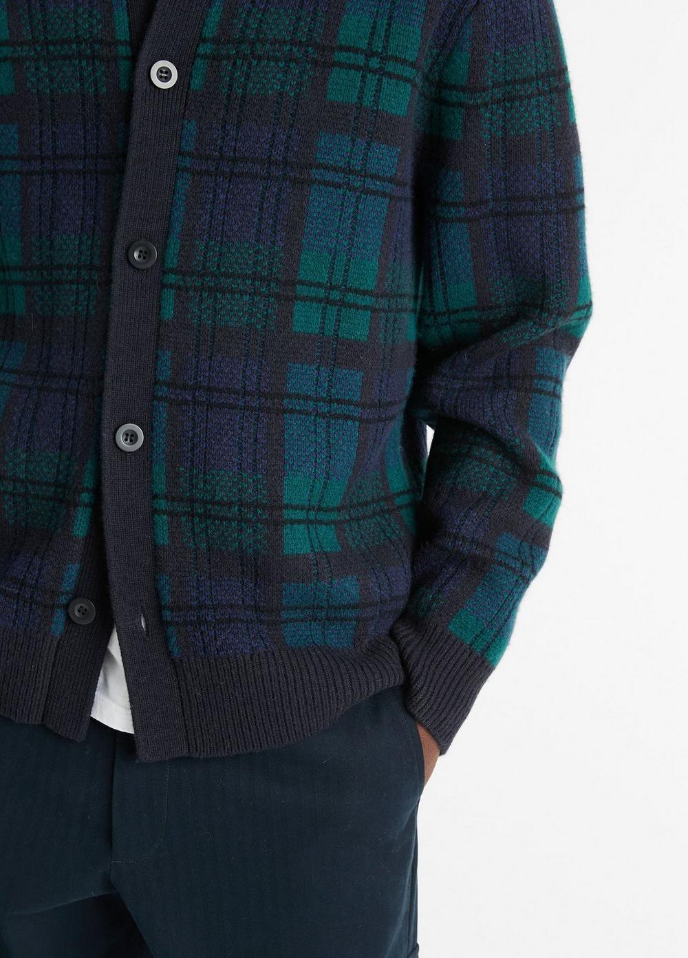 Plaid Wool and Cashmere Collared Cardigan Product Image