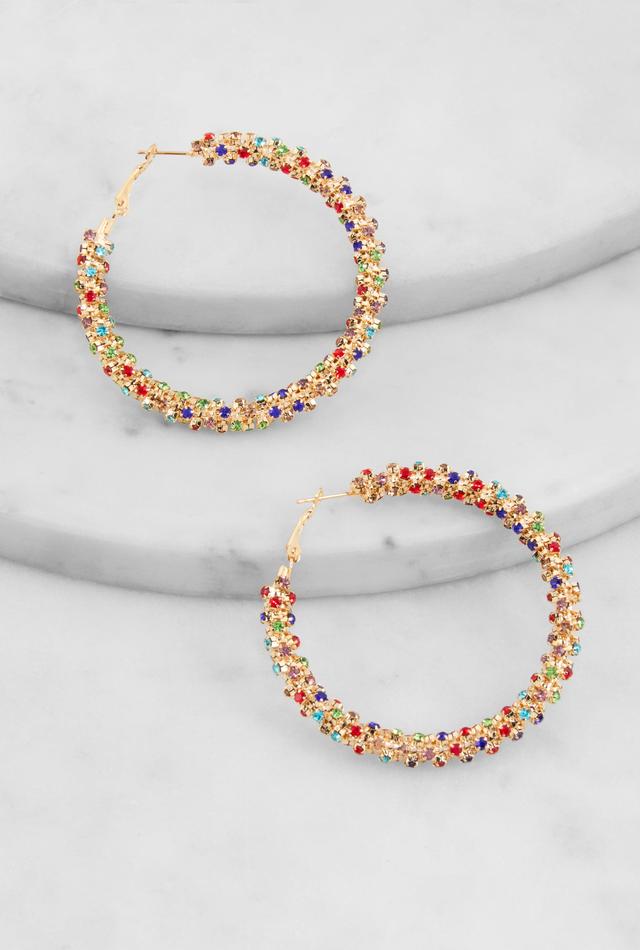 Textured Rhinestone Embellished Hoop Earrings Female Product Image