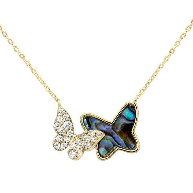 City Luxe Gold Tone Abalone & Cubic Zirconia Double Butterfly Necklace, Womens Product Image