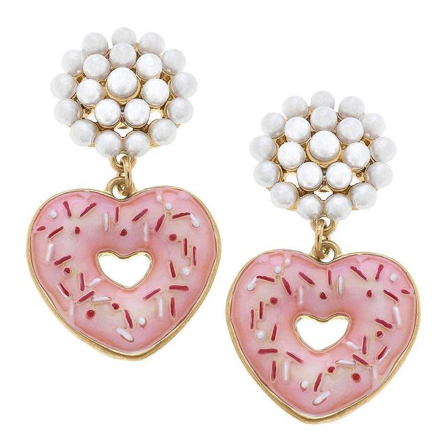 Canvas Style - Heart Sprinkle Donut Enamel Drop Earrings in Pink Product Image