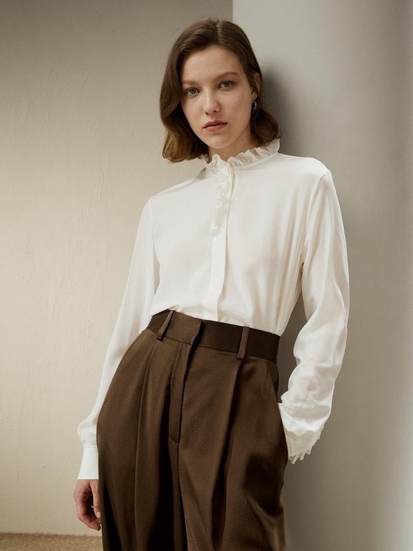 Crêpe de Chine Blouse with Ruffle Edge Product Image