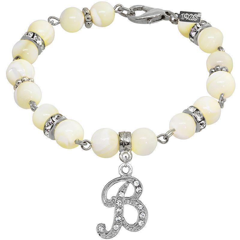 1928 Silver Tone Mother-of-Pearl & Simulated Crystal Initial Bracelet, Womens Product Image