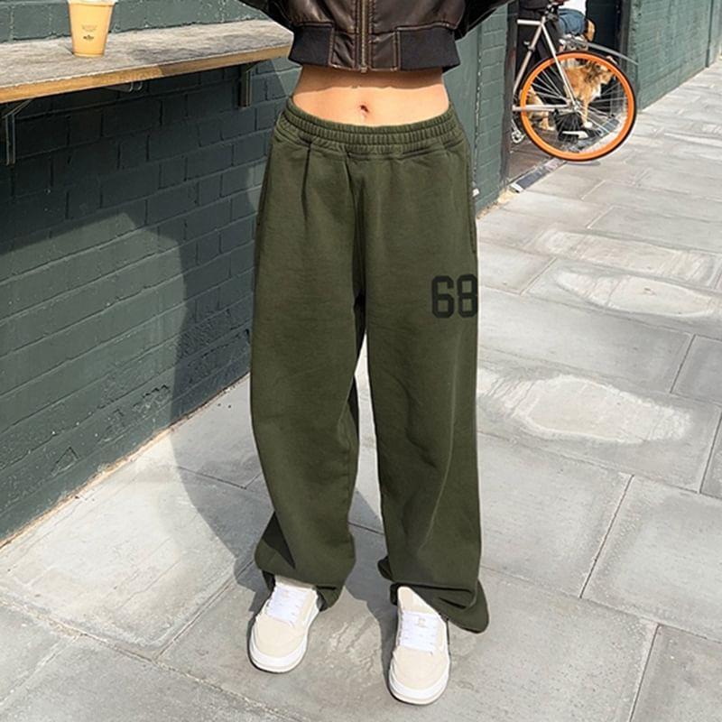 Elastic Waist Number Print Wide Leg Sweatpants product image