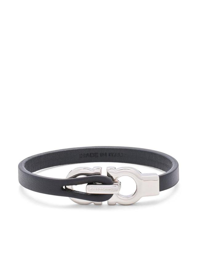 FERRAGAMO Gancini Leather Bracelet In Black Product Image