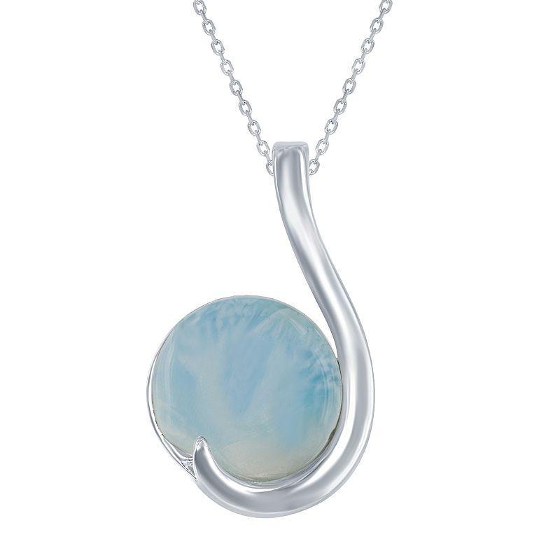 Sterling Silver Round Larimar Teardrop Pendant Necklace, Womens Product Image