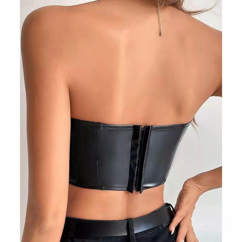 Plain Faux Leather Crop Tube Top Product Image