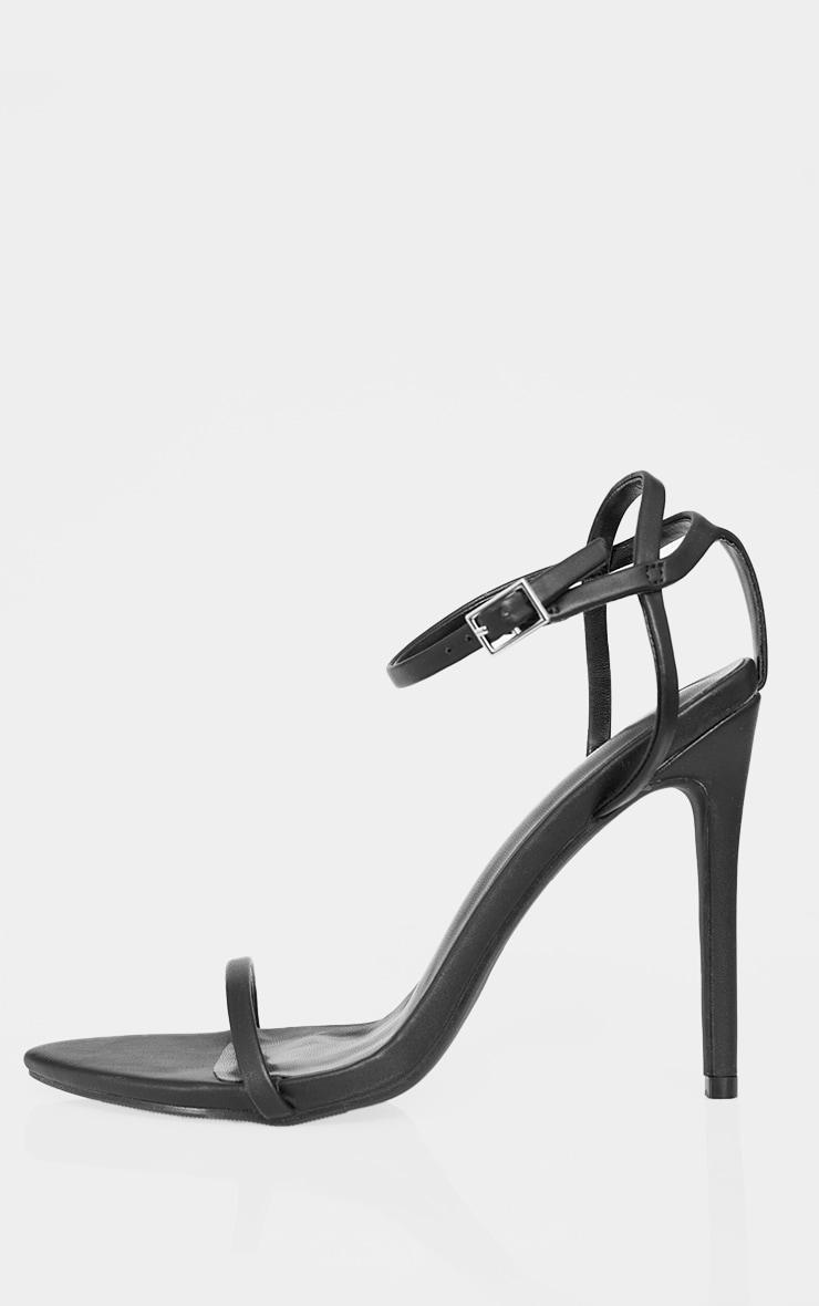 Black PU Point Toe Strappy High Stiletto Heeled Sandals Product Image