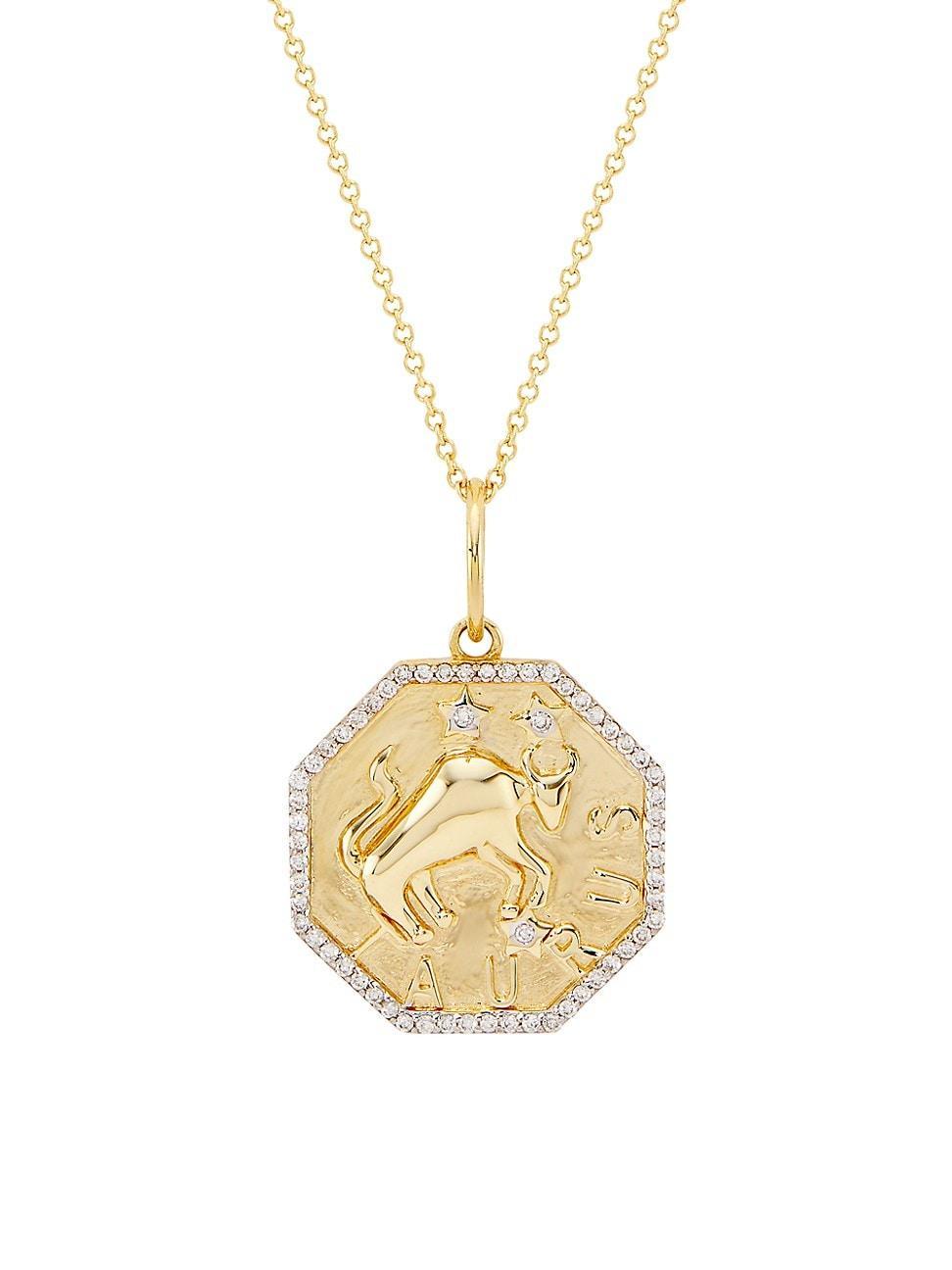 Womens 14K Yellow Gold & 0.2 TCW Diamond Zodiac Pendant Necklace Product Image