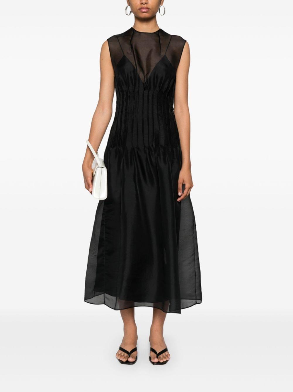 KHAITE Wes Pintucked Silk-organza Maxi Dress In Black Product Image