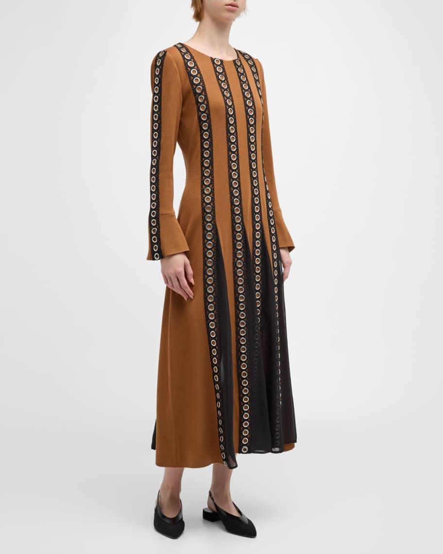 Crochet-Trim Knit Godet Midi Dress Product Image