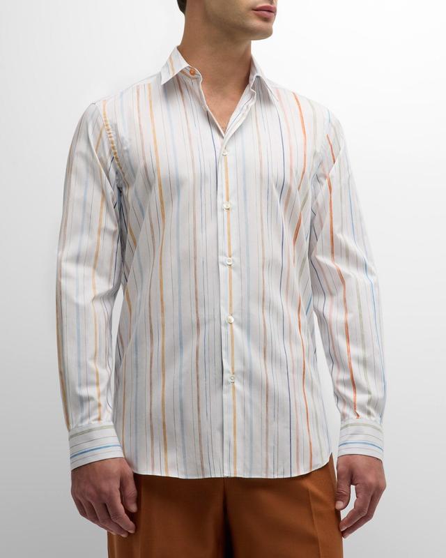 Mens Pencilled Artist Stripe Cotton Sport Shirt Product Image