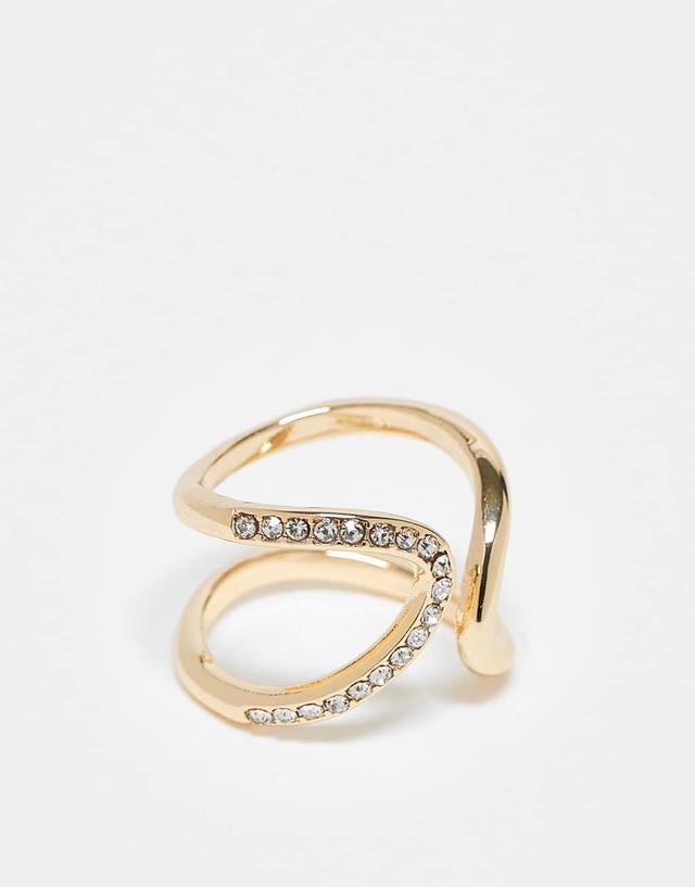 ASOS DESIGN ring with wrap around crystal detail in gold tone Product Image