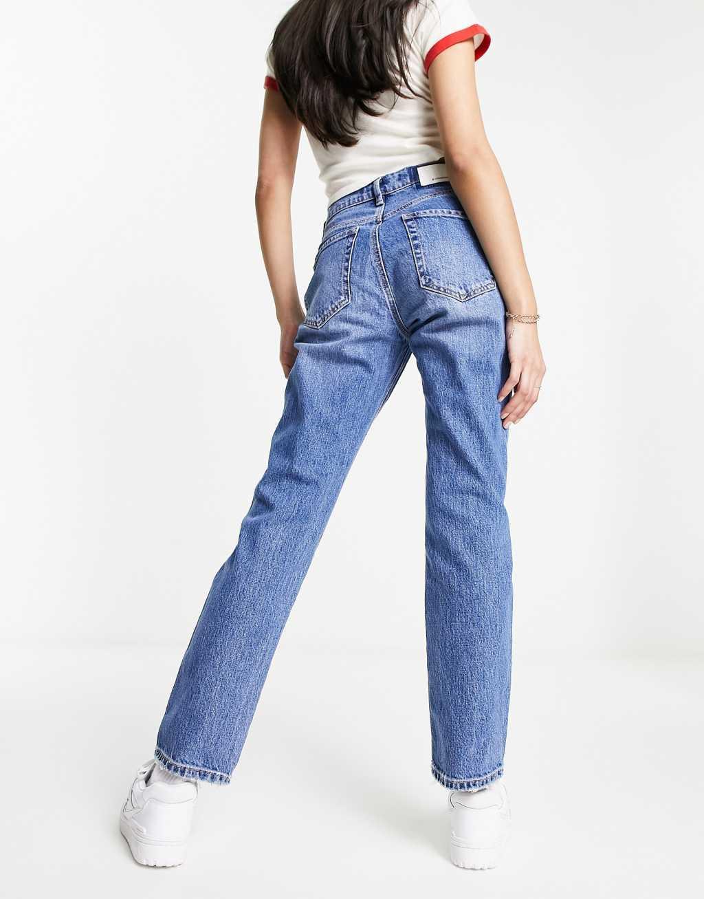 Stradivarius straight slim jeans in medium blue Product Image