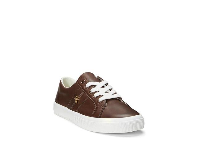 Lauren Ralph Lauren Janson II Burnished Leather Sneakers (Dark Mahogany) Women's Shoes Product Image