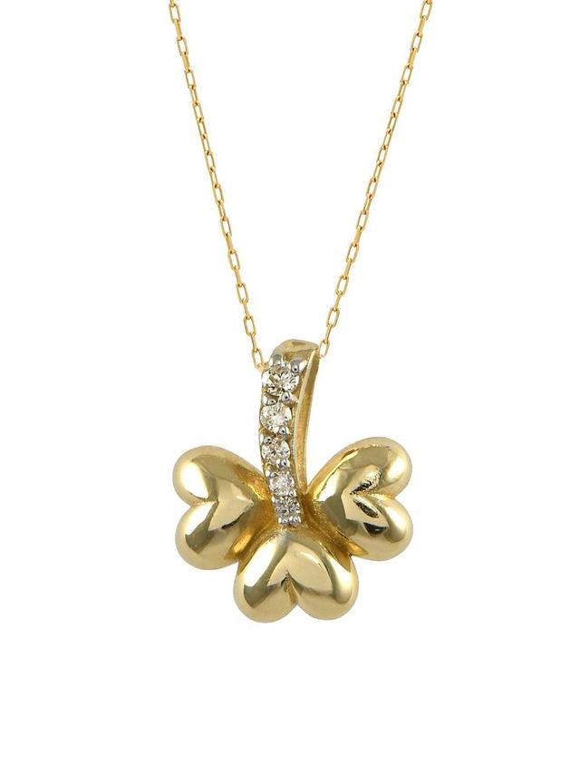 Womens Garden Of Eden Lucky Heart 14K Yellow Gold & 0.04 TCW Natural Diamond Clover Pendant Necklace Product Image