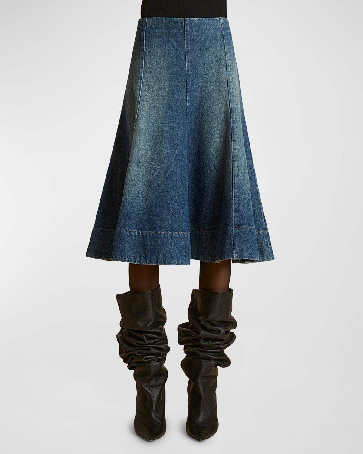 Womens Lennox Flared Denim Midi-Skirt product image