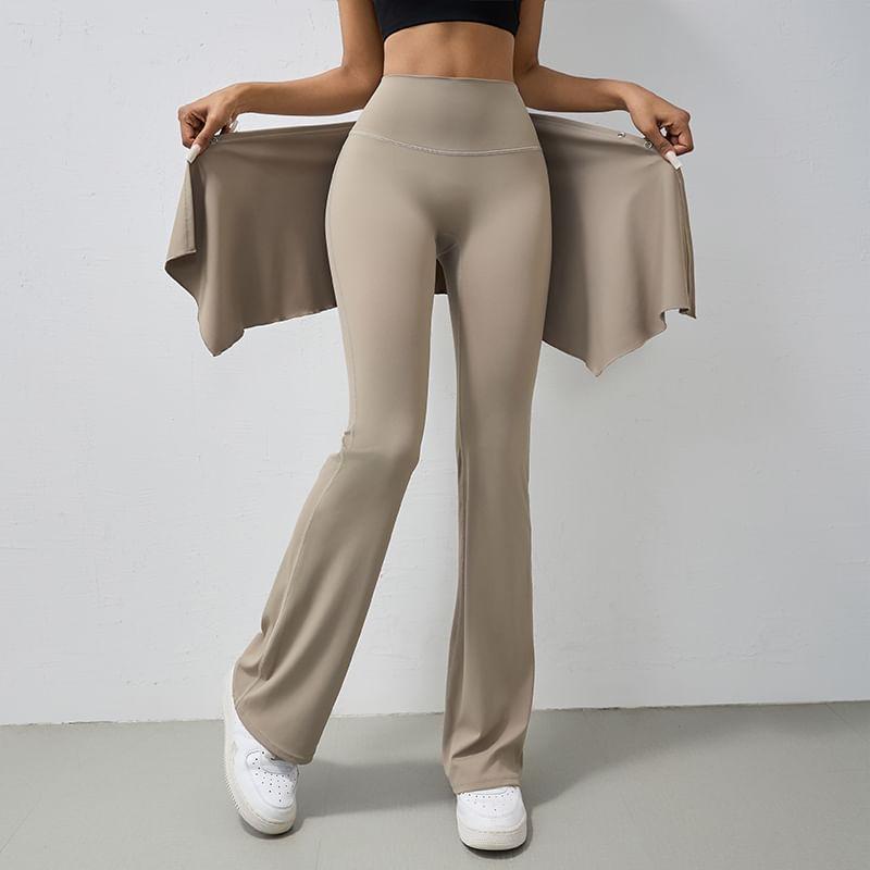 High Waist Plain Mock Two Piece Flared Yoga Pants Product Image