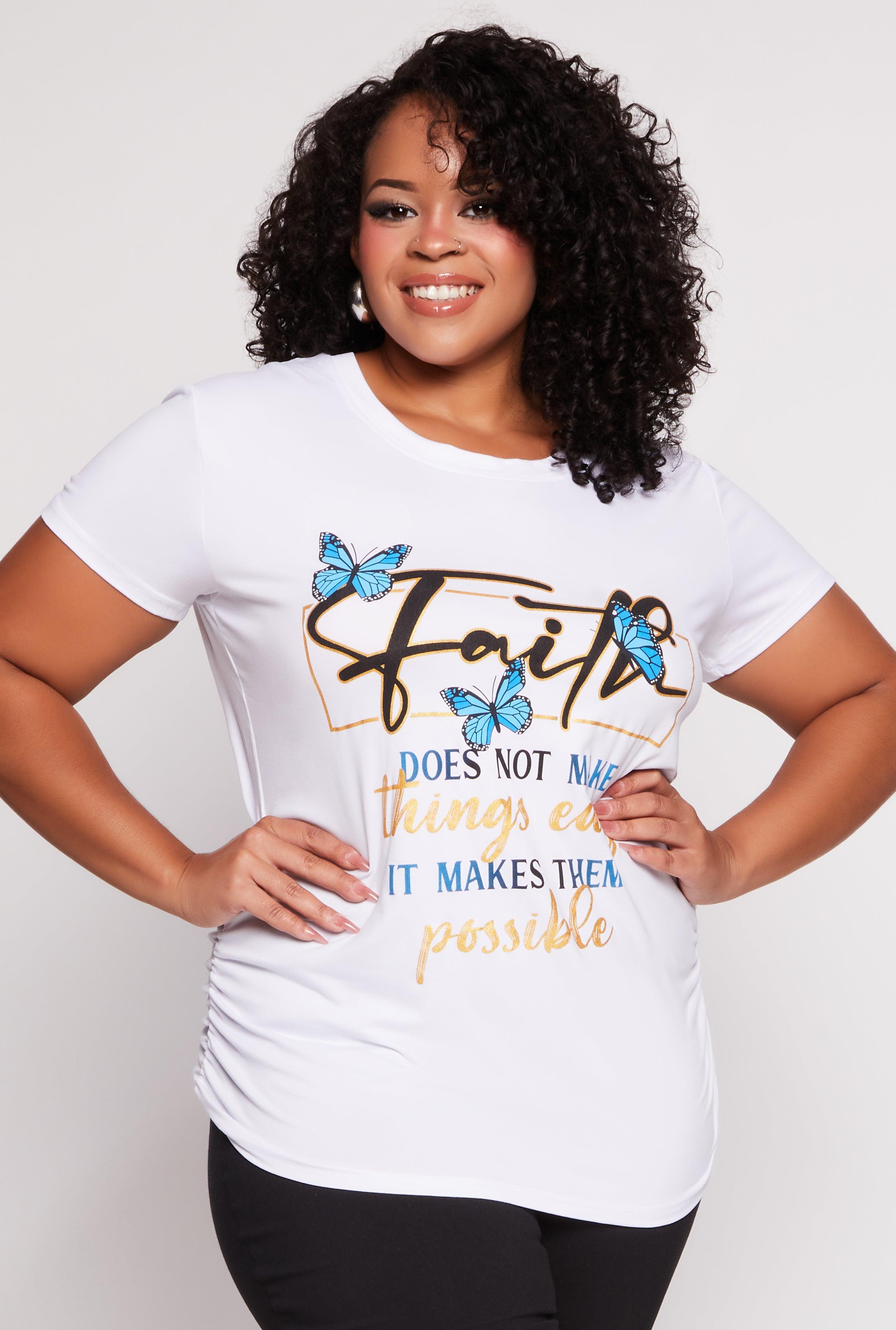 Womens Plus Size Faith Ruched Graphic T Shirt product image