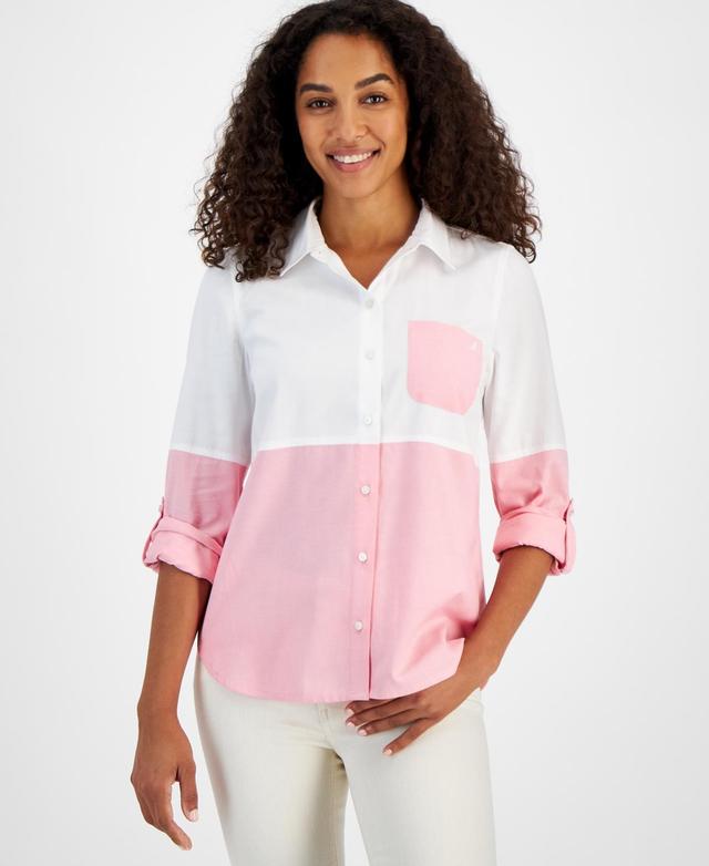 Nautica Jeans Womens Colorblock Button-Front Shirt Product Image