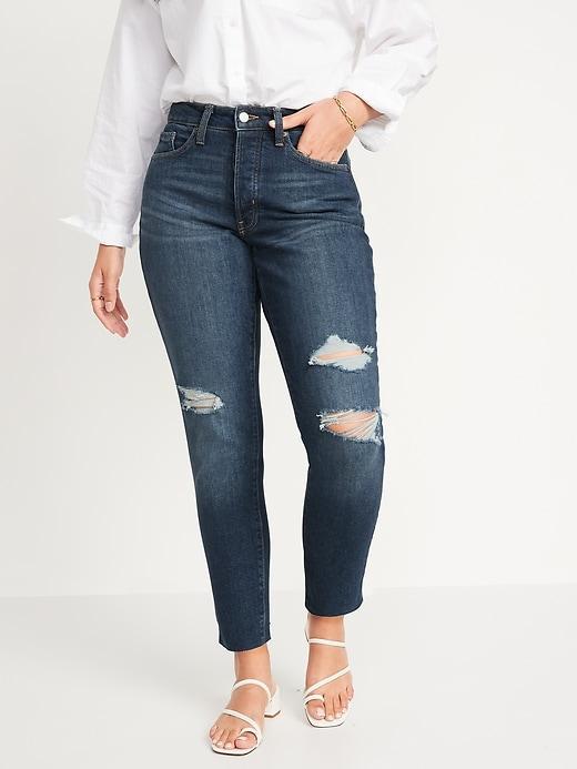 Curvy High-Waisted OG Straight Ripped Cut-Off Jeans Product Image