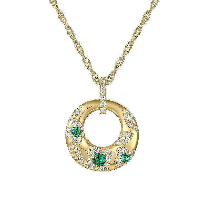 14k Gold Over Silver Lab-Created Emerald & White Sapphire Pendant Necklace, Womens Gold Tone Product Image