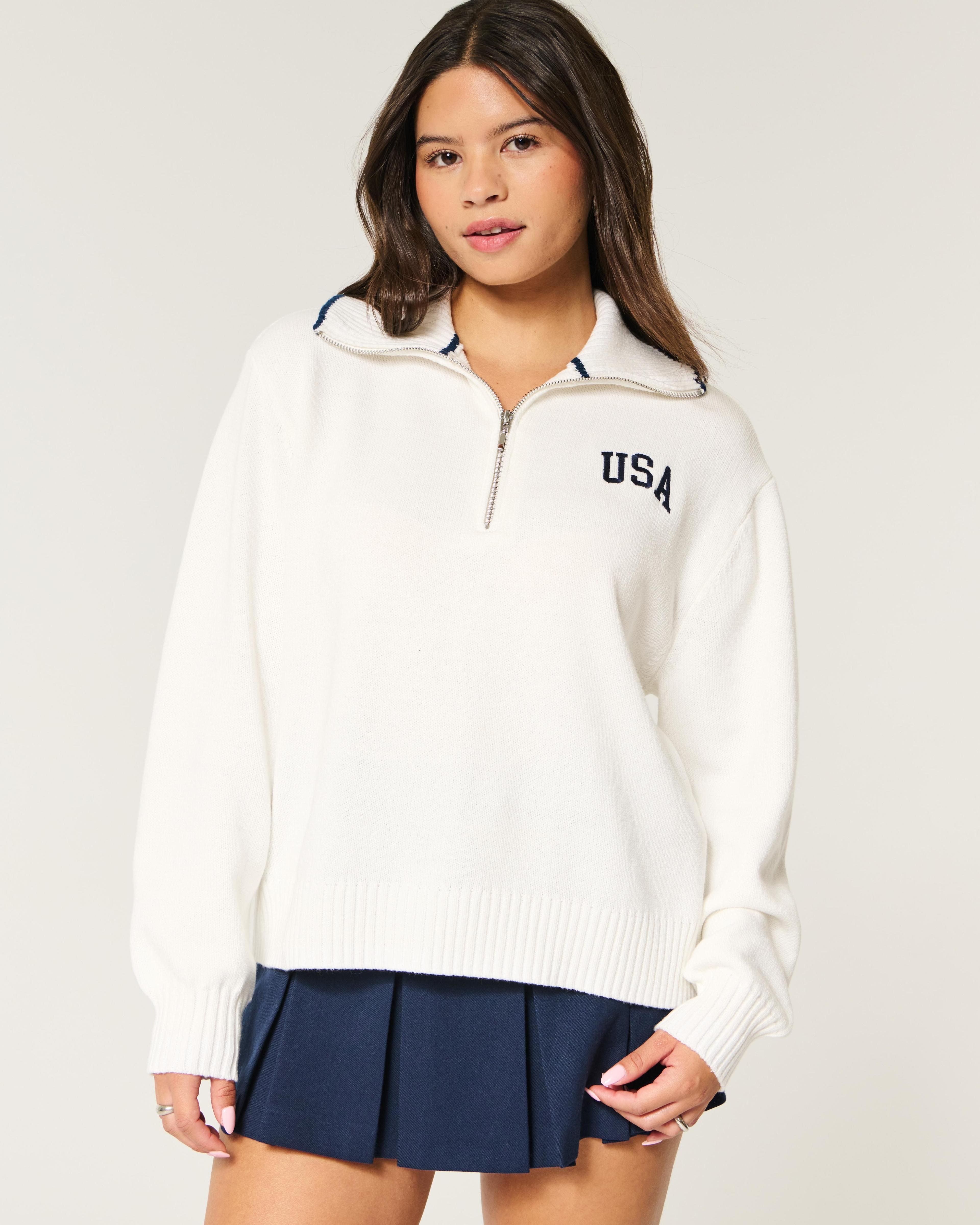 Oversized USA Graphic Half-Zip Sweater Product Image