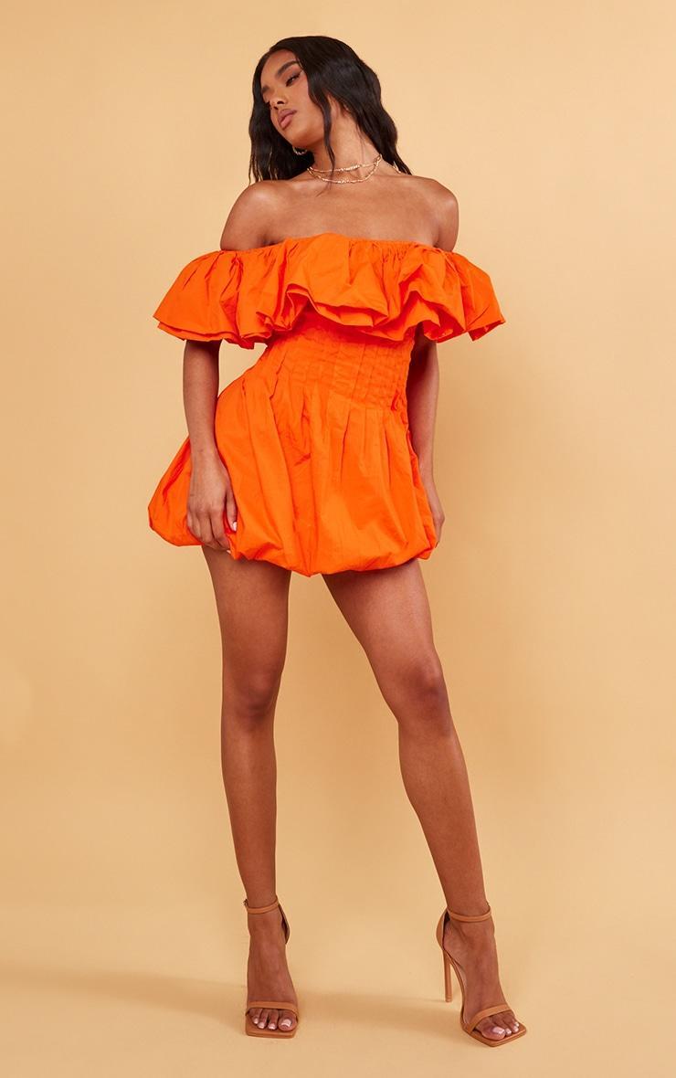 Bright Orange Woven Extreme Puff Bardot Shift Dress Product Image