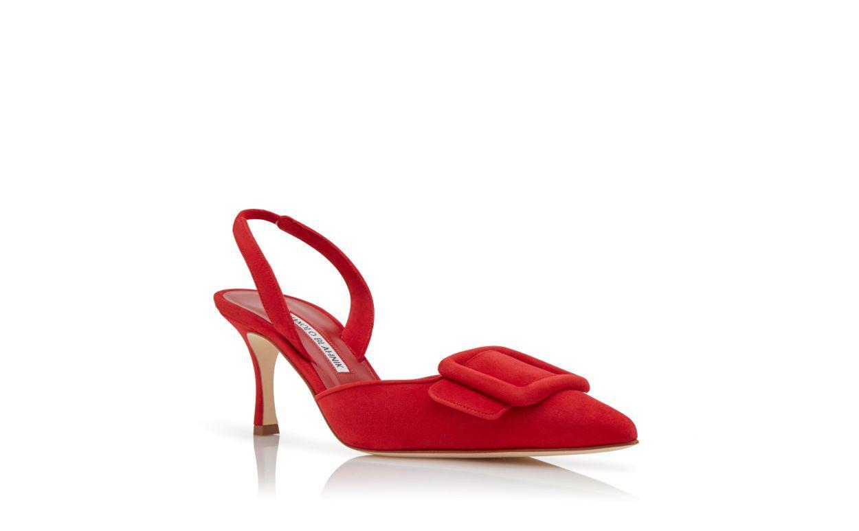 MAYSLI Red Suede Slingback Pumps Product Image