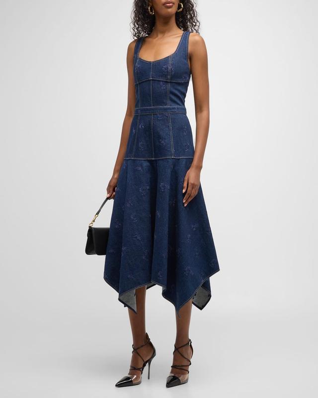 Sleeveless Embroidered Denim Midi Dress Product Image