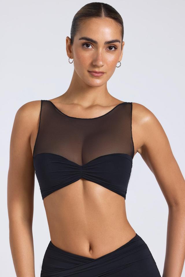 Sheer Panelled Ruched Crop Top in Black Product Image