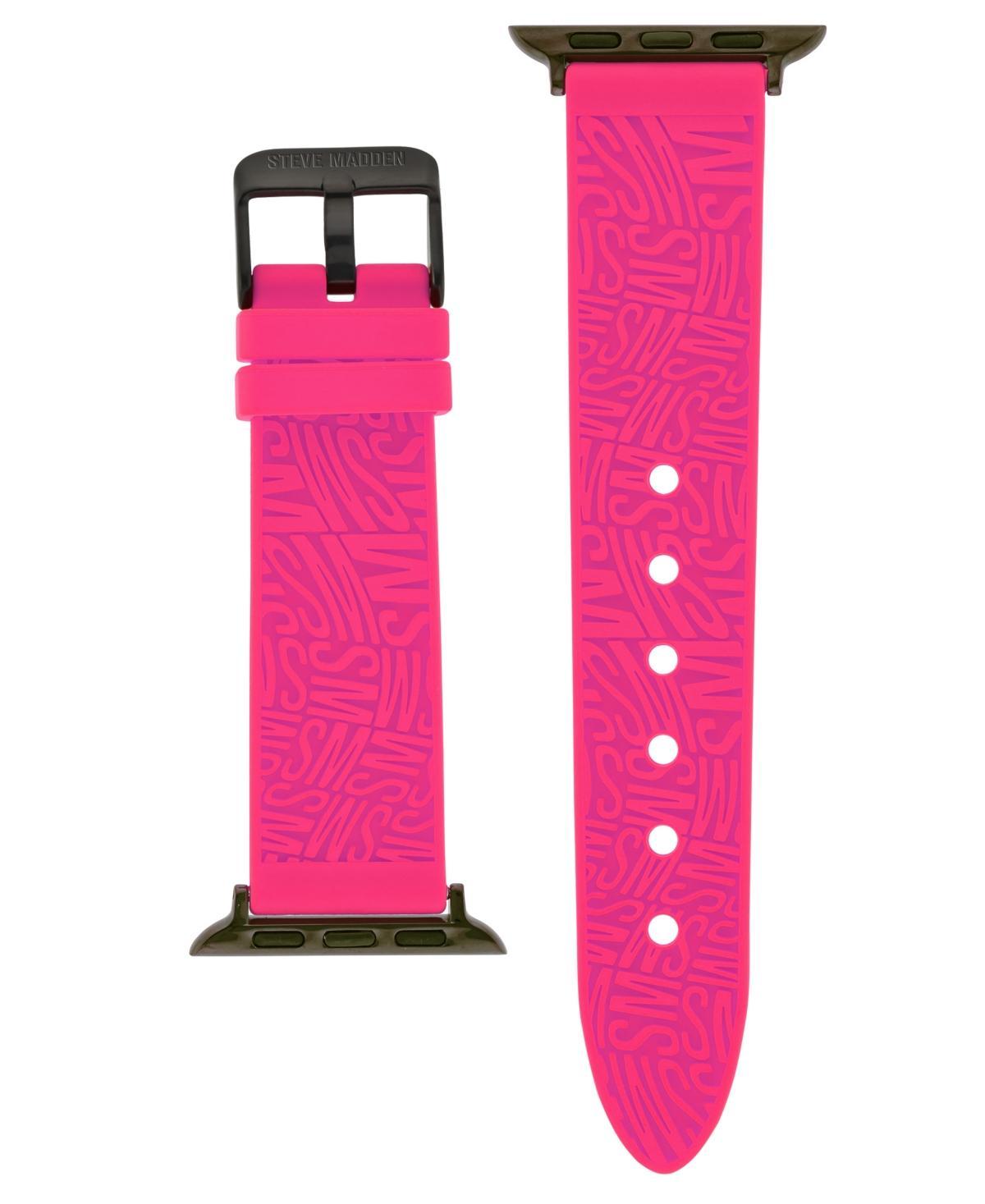 Steve Madden Womens Hot Pink Silicone Debossed Swirl Logo Band Compatible with 42/44/45/Ultra/Ultra 2 Apple Watch - Bright Pink Product Image