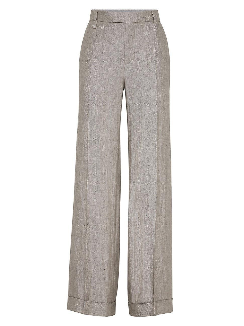 Mid-Rise Metallic Linen Wide-Leg Trousers Product Image