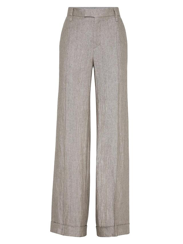 Mid-Rise Metallic Linen Wide-Leg Trousers Product Image