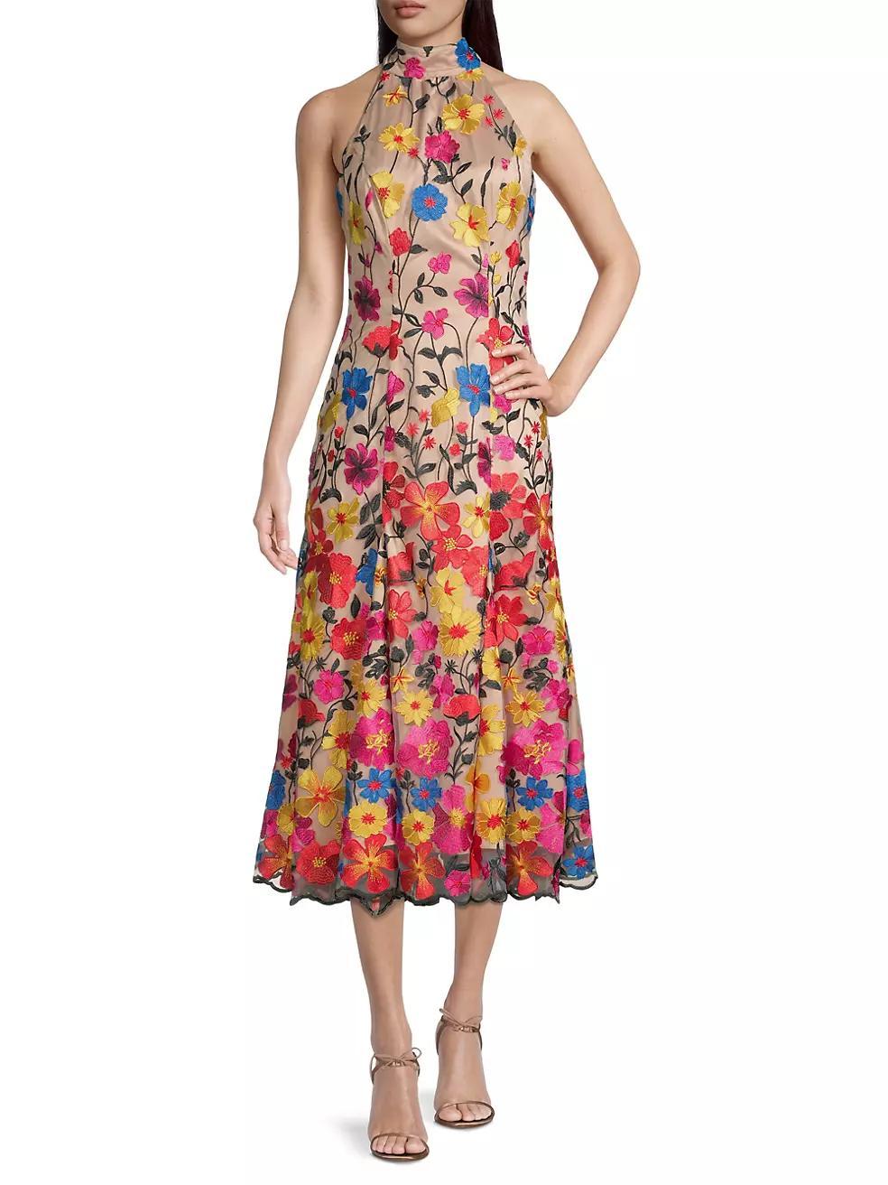 Penelope Floral Embroidered Halter Dress Product Image