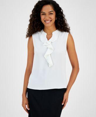 Women's Sleeveless Ruffle-Neck Blouse Product Image