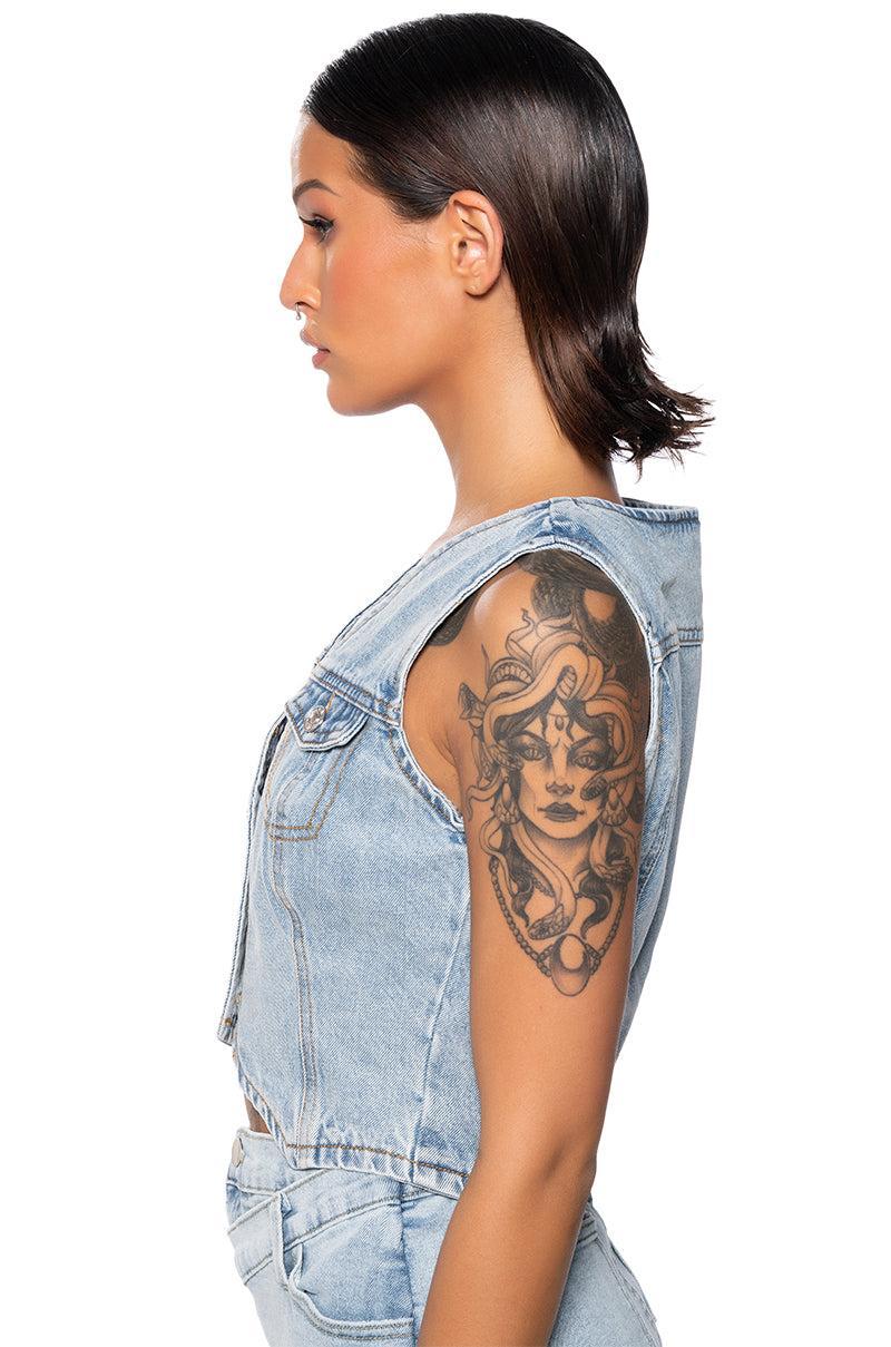 SABZ FITTED DENIM VEST Product Image