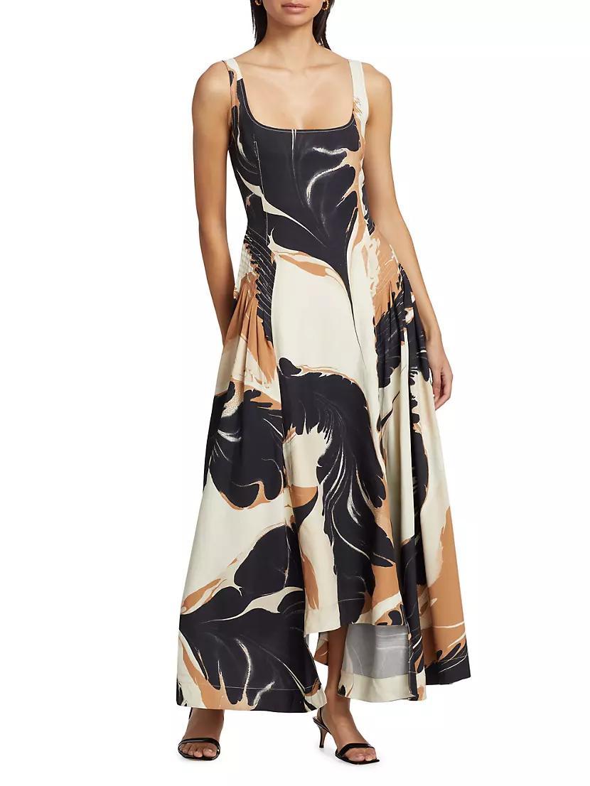 Paola Linen-Blend Abstract Maxi-Dress Product Image