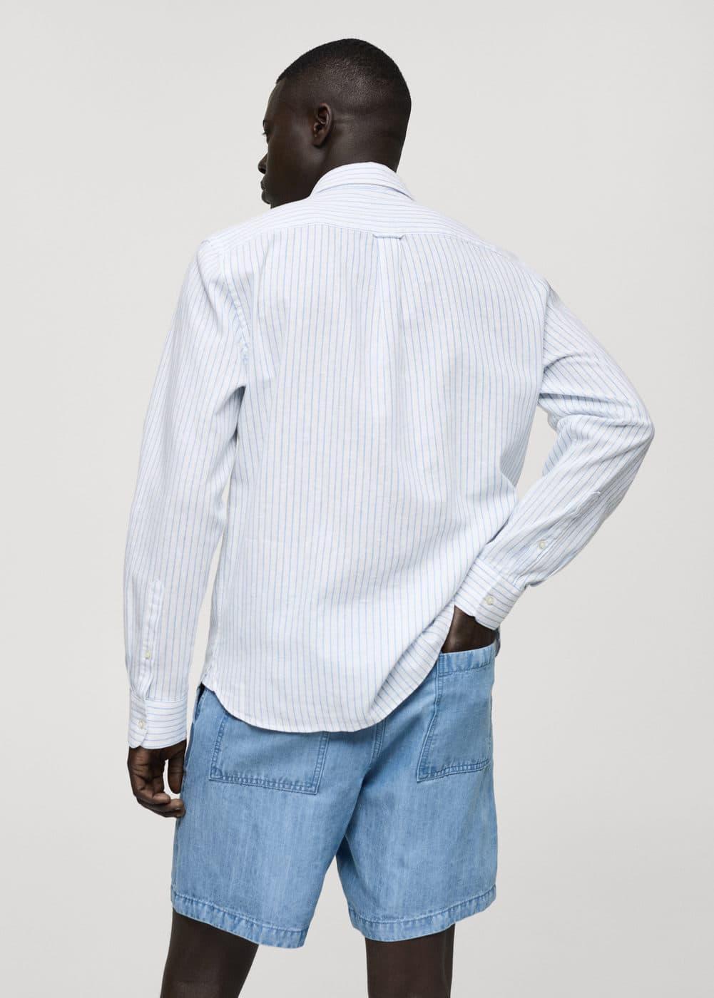 MANGO MAN - Regular-fit striped cotton-linen shirt whiteMen Product Image