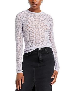 Womens Mesh Lace Crewneck Long-Sleeve Top Product Image