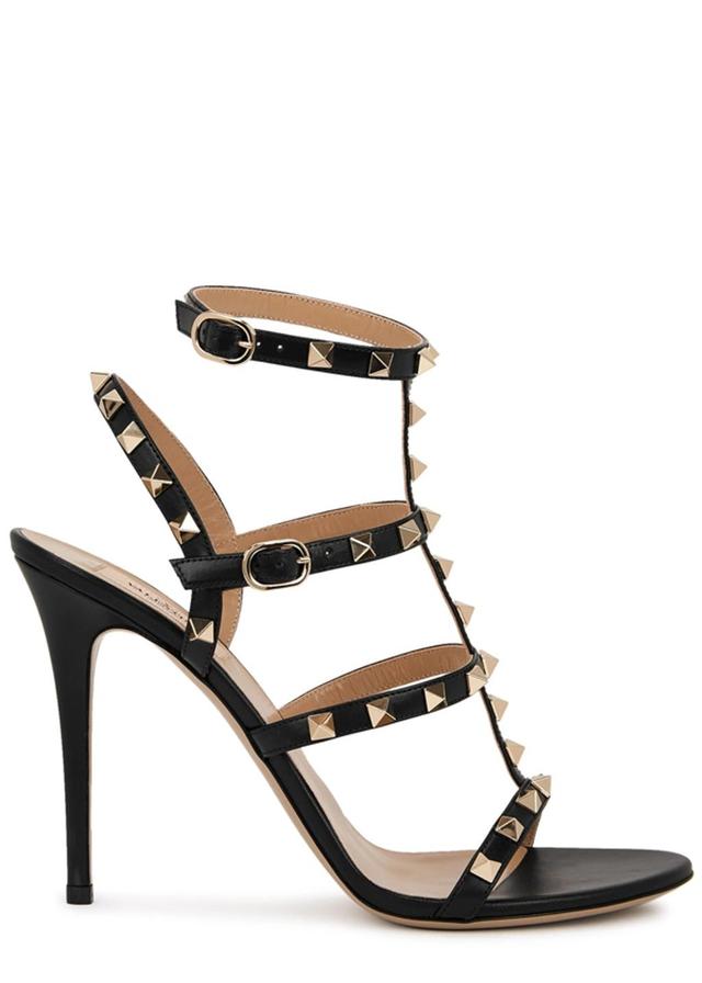 VALENTINO GARAVANI Rockstud 105 Black Leather Sandals Product Image