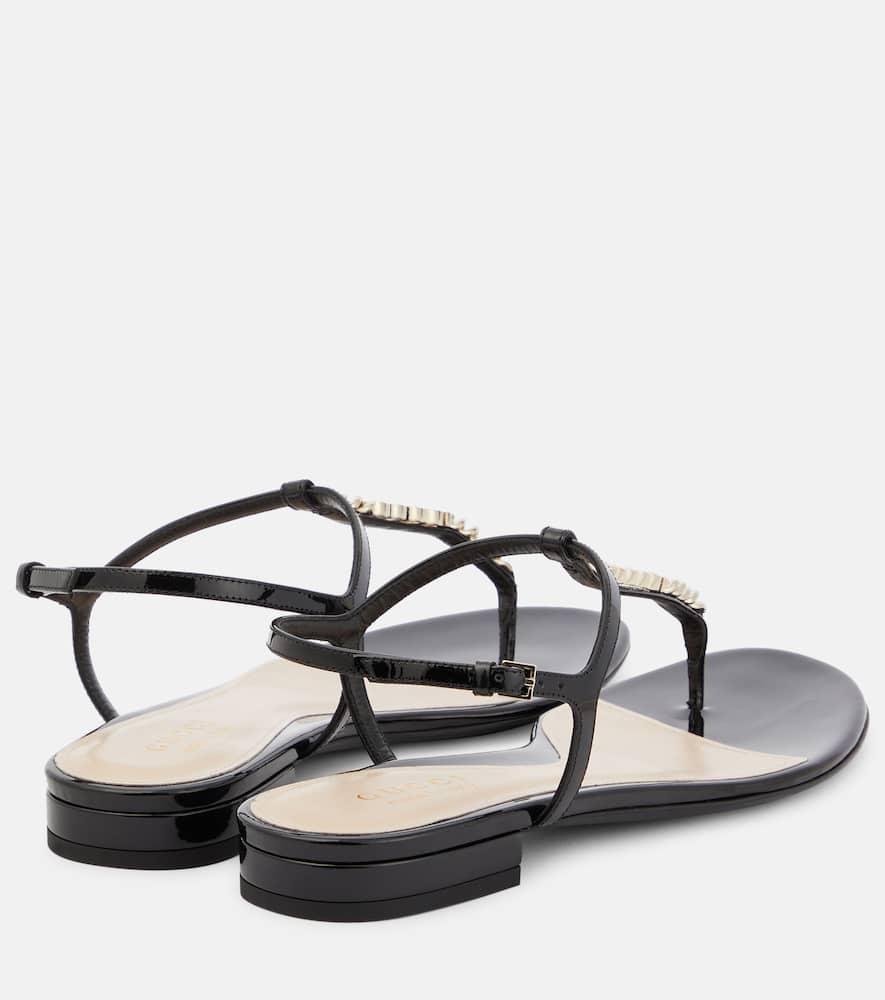 Logo Embellished Patent Leather Thong Sandals In Black Product Image