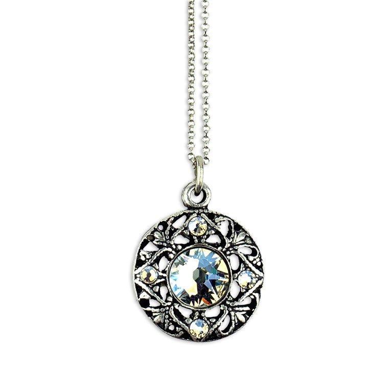 Round Filigree Silvertone Pendant Necklace Product Image